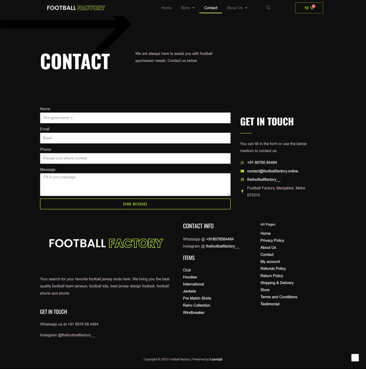 Football Factory store contact page