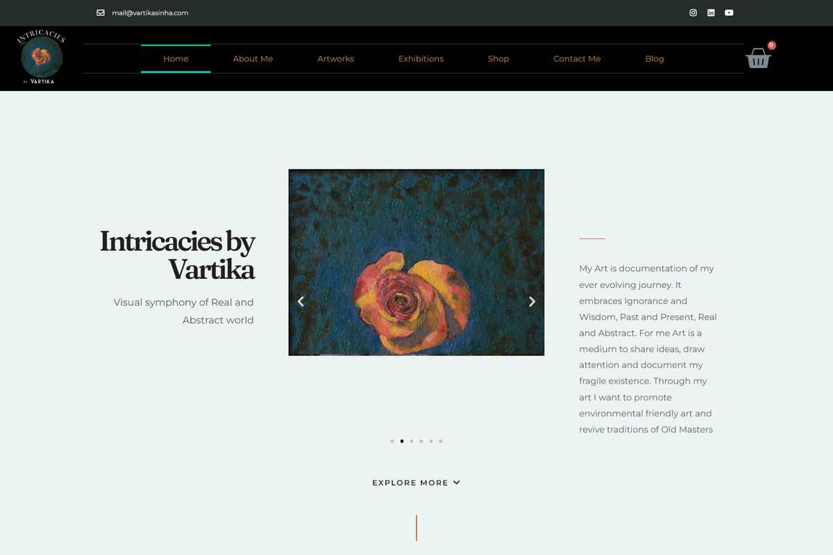 Intricacies by Vartika website homepage